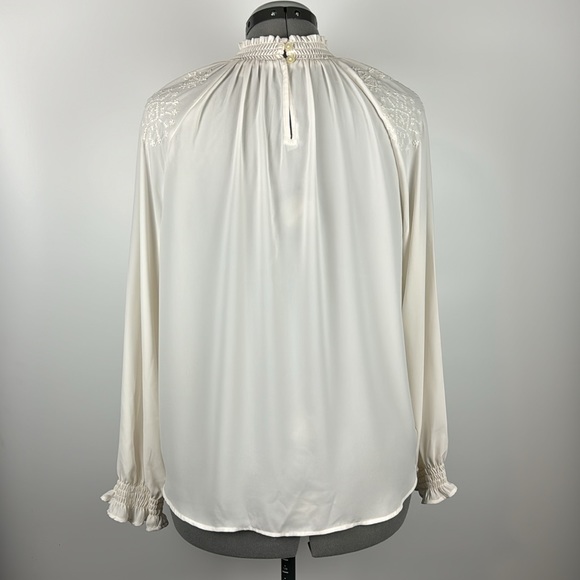 VINTAGE LOFT™️ Women's Size LP High Neck Embroidered Cream Long Sleeve Blouse - Picture 4 of 11
